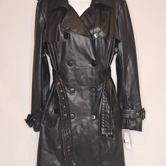 New York & Company Faux Leather Double Breasted Trench Coat, Women's Sz Lrg, NWT - Picture 3 of 5